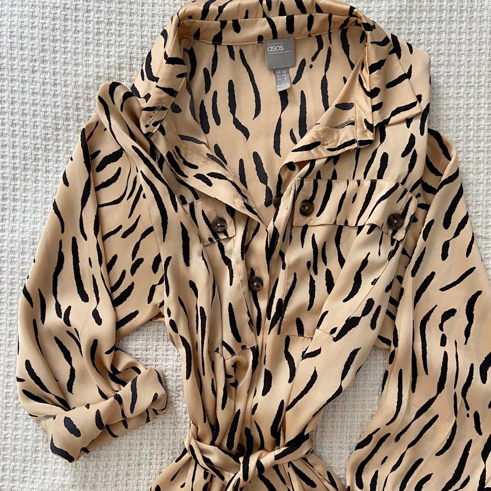 Never worn ASOS DESIGN satin midi shirt dress in animal print